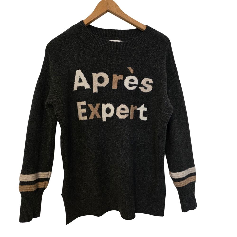 Lou & Grey Après Expert Grey Crew Pullover Ski Graphic Sweater SZ M  EUC